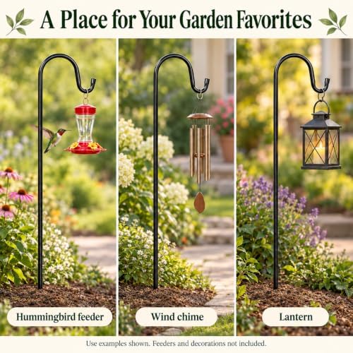 Ottsuls Bird Feeder Pole, 45 INCH Heavy Duty Shepherds Hooks for Outdoor with 5 Prong Base, Adjustable Stand Hanger for Garden Plant, Hummingbird Feeder, Lantern, Hanging Wedding Decor (1 Pack)