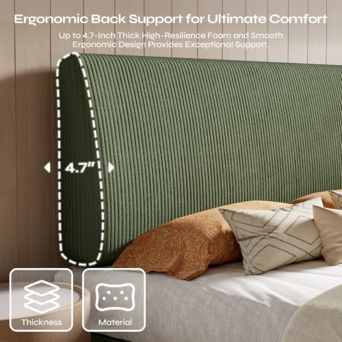 Pinmoco 4.7" Upholstered Headboard for Full Size Bed, Height Adjustable and Ergonomic Headboard, Easy Assemble, Sturdy and Durable,Olive Green