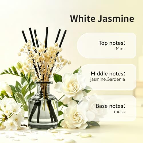 Brakula Reed Diffuser Set, White Jasmine Scent, 4.06 fl oz Essential Oils