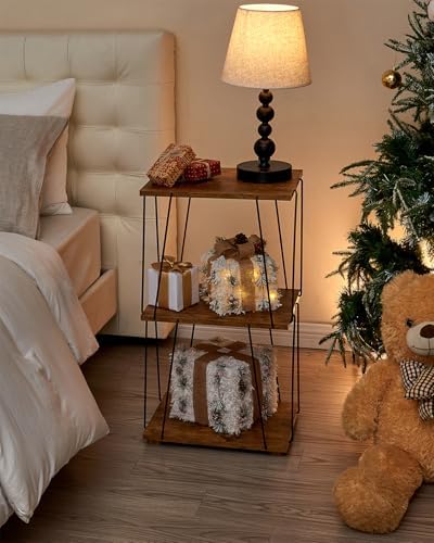KJGKK Side Table Set of 2, Tall End Table, Small Accent Table, Bedside Table for Living Room, Bedroom, Rustic Brown & Black