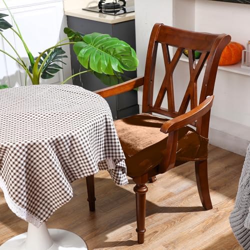 Havawish Extra Wide Dining Chair Seat Covers, Camel, Velvet, 1 Pcs
