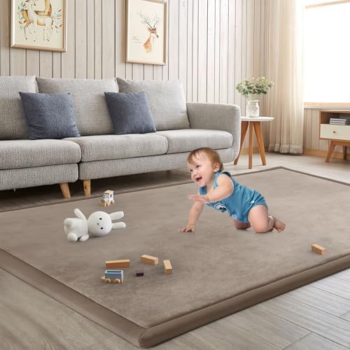 Baby Play Mat for Floor Nursery Rug Muscle Area Playroom Rug 50"x50" Playpen Mat Memory Foam 1.3" Thick Crawling Camel