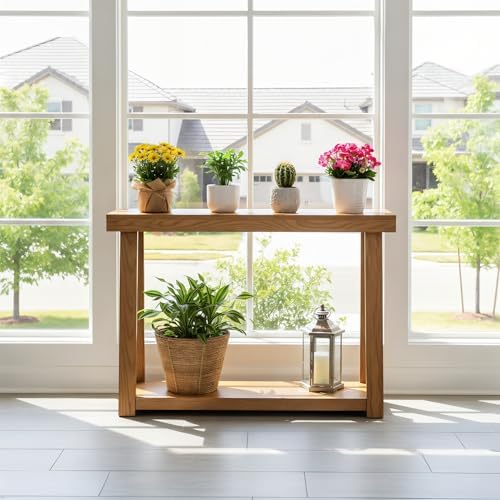 Plank+Beam Classic Console Table, with Shelf, 46 Inch, Pecan