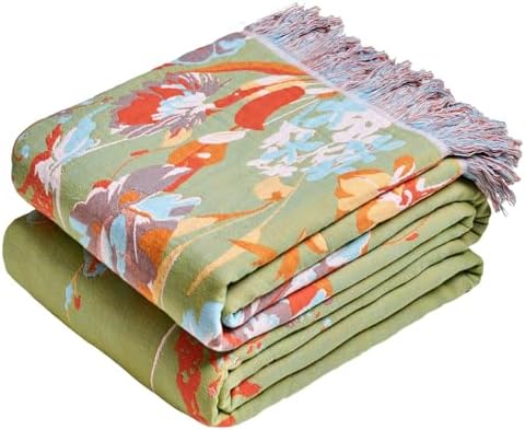 MSGKV Boho Throw Blanket 90"x108" 100% Cotton Flower Butterfly Blanket King