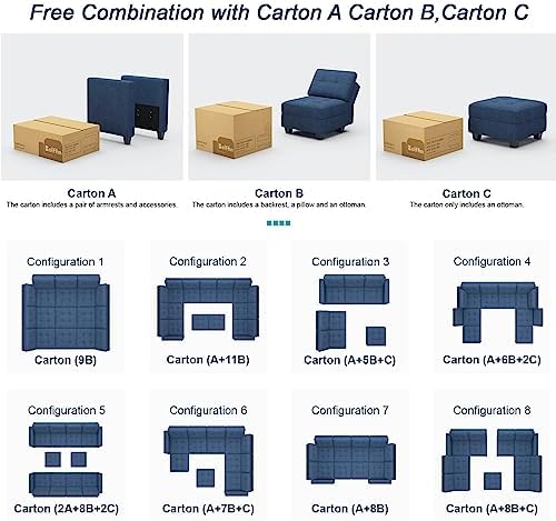 Belffin Armrest Module for Modular Sectional Sofa Couch Side Armrest for Sectional Modular Sofa Fabric Blue