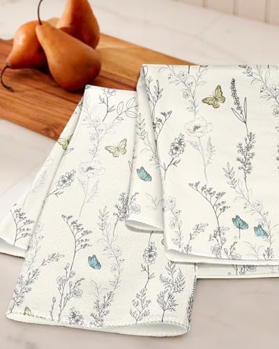Miss Adola Cute Kitchen Towels Set of 2, 18 x 26 Inch, White Flower