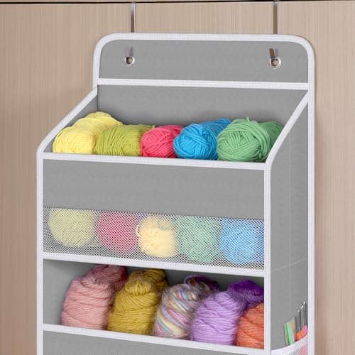 Univivi Fabric Over Door Hanging Organizer for Baby Nursery, Grey, 5-Shelf