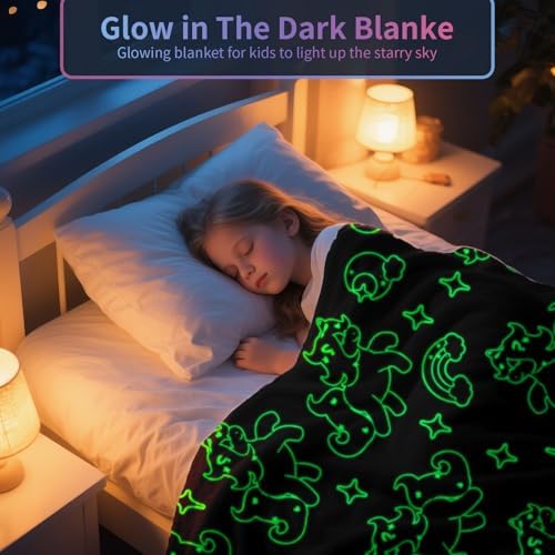 Unicorn Glow in The Dark Blanket, Unicorn Blanket for Girls/Kids, Unicorns Gifts for Girls Age 3-12, Toddler Blanket for Kids, Soft Fleece Blanket Throw Birthday Gift 40"x60"