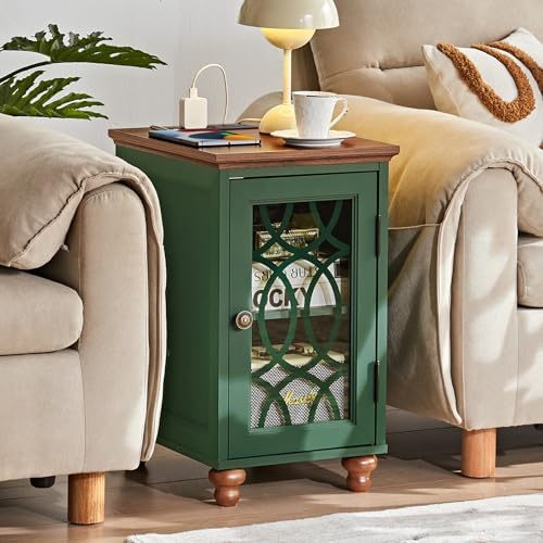 Joaxswe Narrow Side Table Set 2 with Charger, Glass Door Storage
