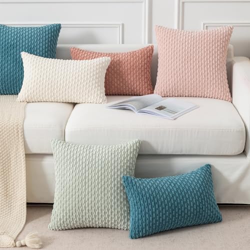 Kevin Textile Soft Corduroy 12"x20" Lumbar Pillow Covers 2 Pack, Light Blue