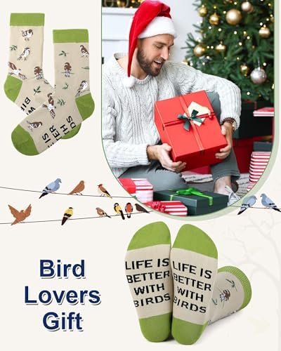 Bonuci 6 Pairs Bird Watcher Socks for Men Bird Nerd Dad Birthday Gifts