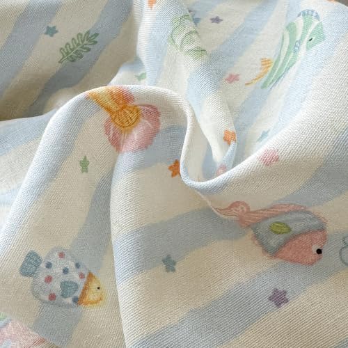Kids Fish Duvet Cover Set Muslin Cotton,Twin(68"x86"),Blue Striped