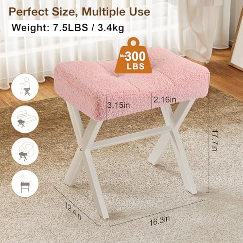 Memobarco 18-Inch Vanity Stool Chair, Pink Padded Saddle Makeup Stool