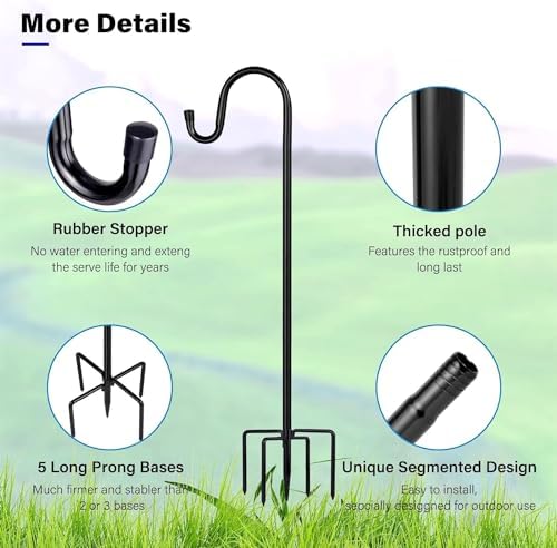 Shepherd Hooks for Outdoor, ToyHotels 1 Pack 78 Inch Bird Feeder Pole with 5 Prongs Base for Hanging Lantern, Hummingbird Feeder, Lightweight Plant, Shepherds Hook for Bird Feeders for Outside