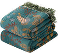 Bird Pattern Boho Throw Blanket for Bed Decor 50"×60" Teal/Cream