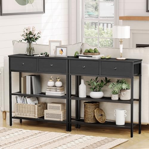 HOOBRO 29.5" Narrow Console Table with 2 Fabric Drawers, Small Sofa Table