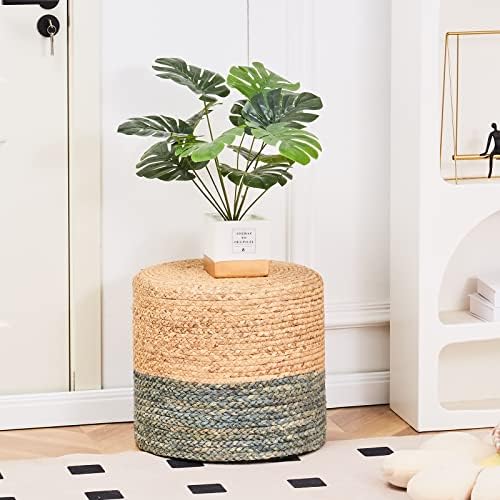 18'' Boho Ottoman Pouf Natural Water Hyacinth Rustic Handmade Lounge Pouffe