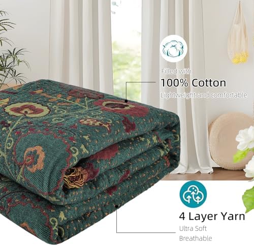 Boho Throw Blanket for Couch Bed, 100% Cotton Soft Rustic Quilt