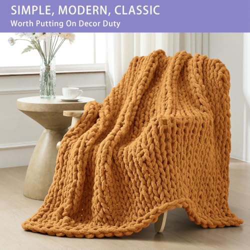 Bigacogo Chunky Knit Throw Blanket for Couch, 51x63 inches, Burnt Orange