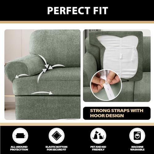 4 Piece T Cushion Sofa Slipcovers Stretch Couch Slip Cover for 3 Cushion Couch Sofa, Machine Washable for Living Room (Green, 3 Cushions)
