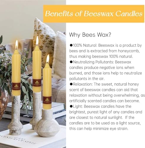 NJAO HOO Natural Beeswax Short Taper Candles 5 Inch Candlesticks Dripless Pure Beeswax Candles for Home Dinner Nontoxic Candles, 4 Pack