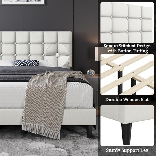 Yaheetech Queen Size Upholstered Tufted Bed Frame with Headboard