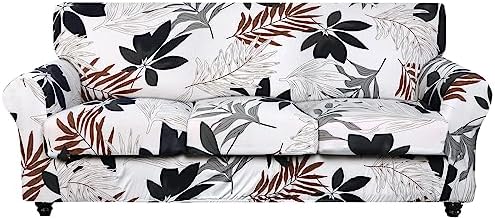 SearchI Stretch Sofa Cover Printed Couch Cover, Floral Pattern 4 Pieces Sofa Slipcover with 3 Separate Cushion Cover, Washable Furniture Protector for Living Room(Sofa, Maple Leaf Pattern)