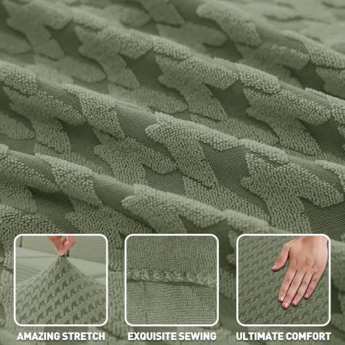 ZNSAYOTX 1 Piece Stretch Couch Cover (72"-90") New-Houndstooth Texture, Thick Sofa Covers for 3 Cushion Couch Universal Sofa Slip Cover with Elastic Bottom & Buckle, Washable Protector Army Green