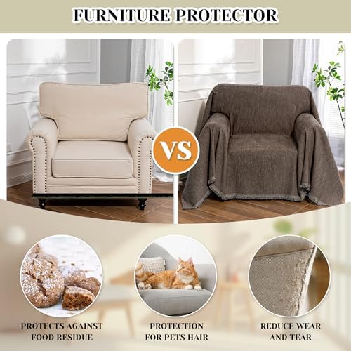 MEETSKY Oversized Chair Cover Small Couch Cover Chair Covers Armchair for Dog Sofa Throw Cover for Sofa Single Recliner, Chenille Sofa Slipcovers for Pets, 71" x 91", Dark Chocolate