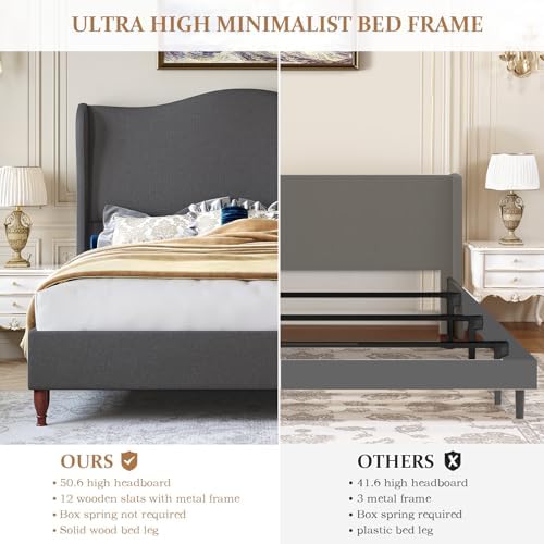koorlian Full Size Upholstered Bed Frame with 51'' Tall Headboard, Grey