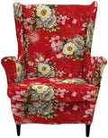 HAOYONG 2 Piece Wingback Chair Covers Stretch Wing Chair Slipcover Printed Wing Back Chair Covers with Arms Washable Spandex Fabric Armchair Cover Protection Furniture for Living Room and Bedroom