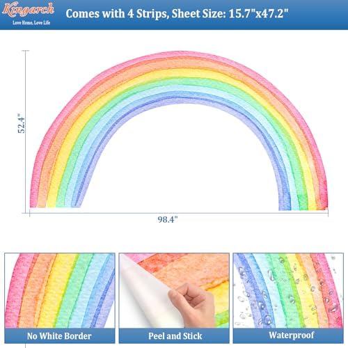 Large Watercolor Rainbow Wall Decals, Colorful Peel and Stick Vinyl Nursery Wall Decor, Removable Home Room Wall Decor Murals Stickers for Kids Girls Toddler Bedroom Living Room Playroom
