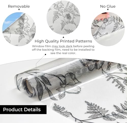 ADD.HERES Window Privacy Film, Glass Decorative Static Cling, 17.5" x 78.7"