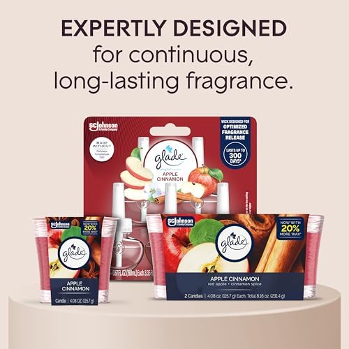 Glade 1-Wick Scented Candle Jar, Apple Cinnamon, Air Freshener Infused with Essential Oils, 4.08 Oz, 3 Count