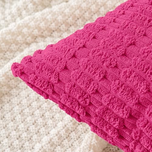 MIULEE Corduroy Decorative Throw Pillow Covers 18x18 Hot Pink Pack of 2