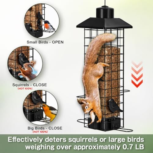Gbekery Metal Squirrel Proof Bird Feeders for Outdoors Hanging, Black