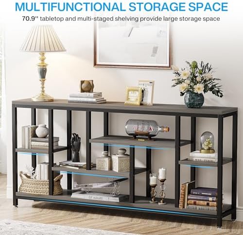 Tribesigns Console Sofa Table, 70.9 inch Extra Long Console Table Behind Couch with Storage Shelves, 3-Tier Modern Narrow Entryway Hallway Accent Table for Living Room, Grey