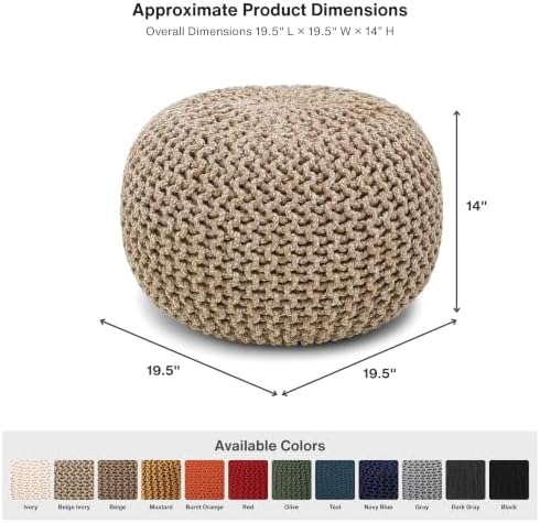 · REDEARTH · Round Pouf Ottoman - Hand Knitted Boho Poof - Beige Ivory