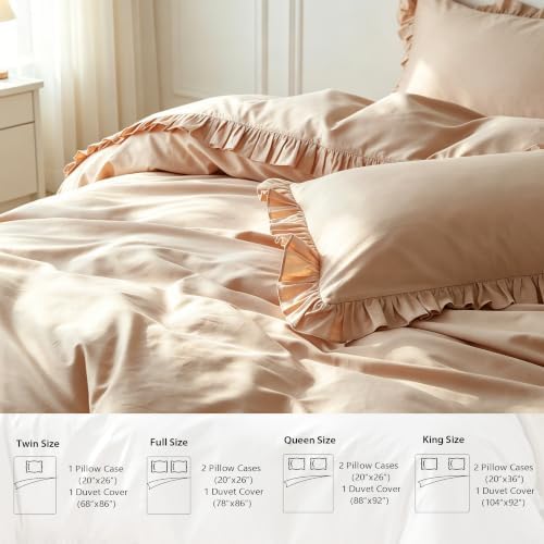 Simple&Opulence Kids 100% Organic Cotton Duvet Cover with Ruffle 68 x 86-2 PCS High End Floral Frill Lace Bedding, Romantic Cottagecore Style Comforter Cover with 1 Pillowcase, Sand, Twin