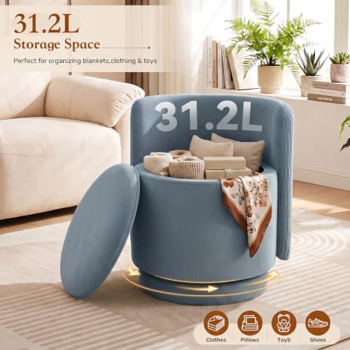 Velvet Vanity Chair with Storage 360° Swivel Accent Stool FootRest