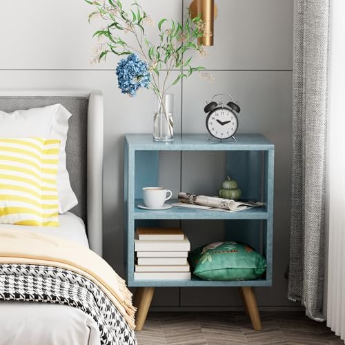Aenuert Night Stand, Blue Kids Nightstand, Modern End Table with Open Storage, 2-Tier Nursery Bedside Table for Small Space, Living Room, Bedroom