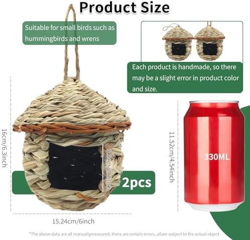GUTE Hummingbird Houses 2Pcs Hand Woven Grass Hanging Bird Nest