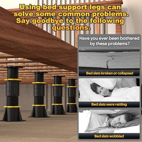 Wlrrcwdttc 4 Pcs Adjustable Height Bed Support Legs 6.9-9.8 inch, Bed Frame Center Support Legs for Bed Frame/Bed Center Slat,Bed Support Reinforcement Parts Bed Slats Support Leg Bed Replacement Legs