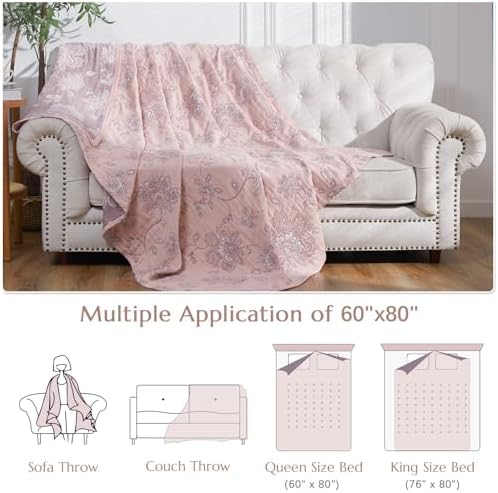 jinchan 100% Cotton Muslin Blanket Twin Boho Throw Blanket 60x80 Pink Multi