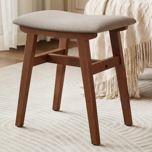 Solid Wood Vanity Stool, Padded Foot Stools Ottoman, Walnut