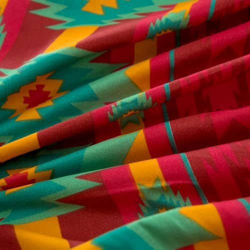 Bohemian Style Bedding Fitted Sheet with Deep Pocket,Red Colorful Boho Pattern Printed Fabric Bed Sheets (Multicolor, King)
