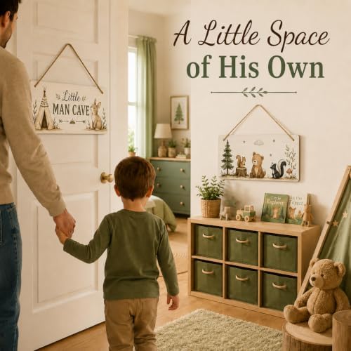 Little Man Cave Sign, Woodland Nursery Decor for Boys, Adventure Set of 2