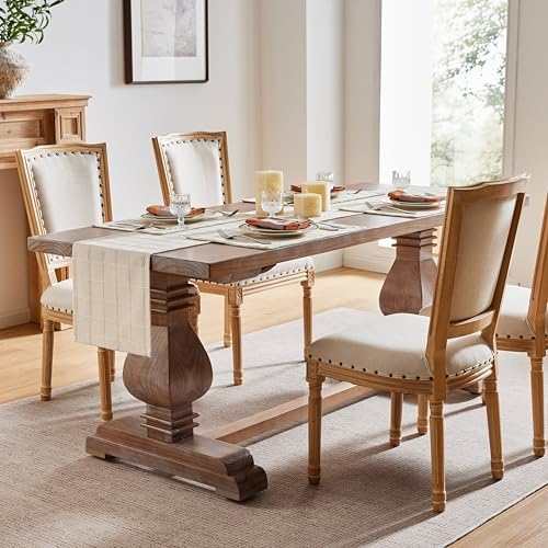 ZeeMart Linen Checked Farmhouse Table Runner, 13x60 Inches Neutral Beige