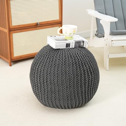 Pouf Ottoman Stuffed Round Modern Foam Filled Foot Rest Poufs for Living Room Chair Decorative 20 X 14 Inches Boho Relax Stool for Wedding Christmas Party, (Dark Grey, 20 Inch)
