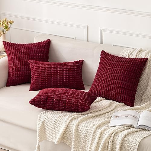 MIULEE Christmas Corduroy Decorative Throw Pillow Covers 18x18 Burgundy